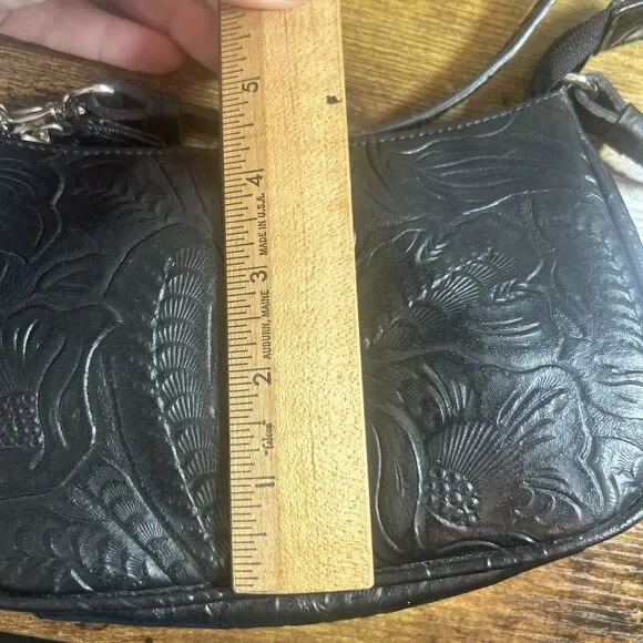 Charter Club Faux Leather Black Embossed Small Shoulder Bag 7.5x5in Chic - Picture 4 of 13